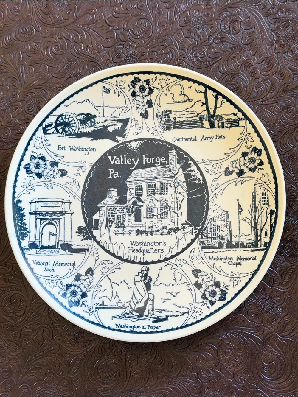 Valley Forge PA Decorative Ceramic Wall Plate - Blue on Cream